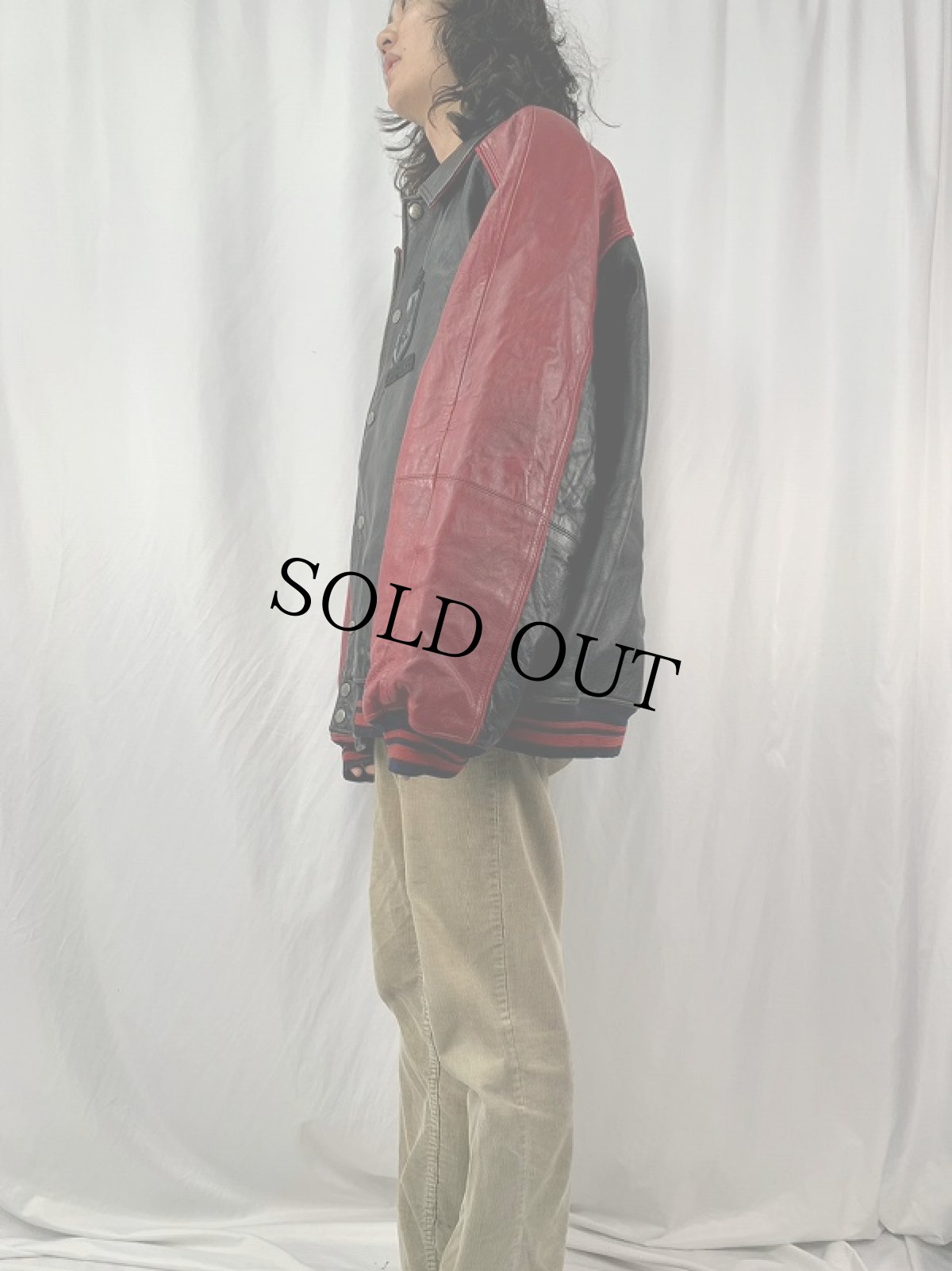 画像3: AVIREX 切り替えデザイン ロゴワッペン付き レザージャケット XXL (3)