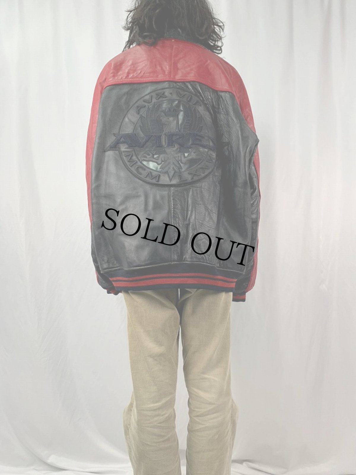 画像4: AVIREX 切り替えデザイン ロゴワッペン付き レザージャケット XXL (4)