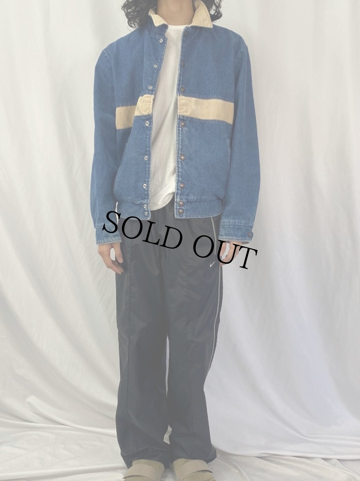 画像2: 80's K-BRAND USA製 コーデュロイ切り替え デニムジャケット L (2)