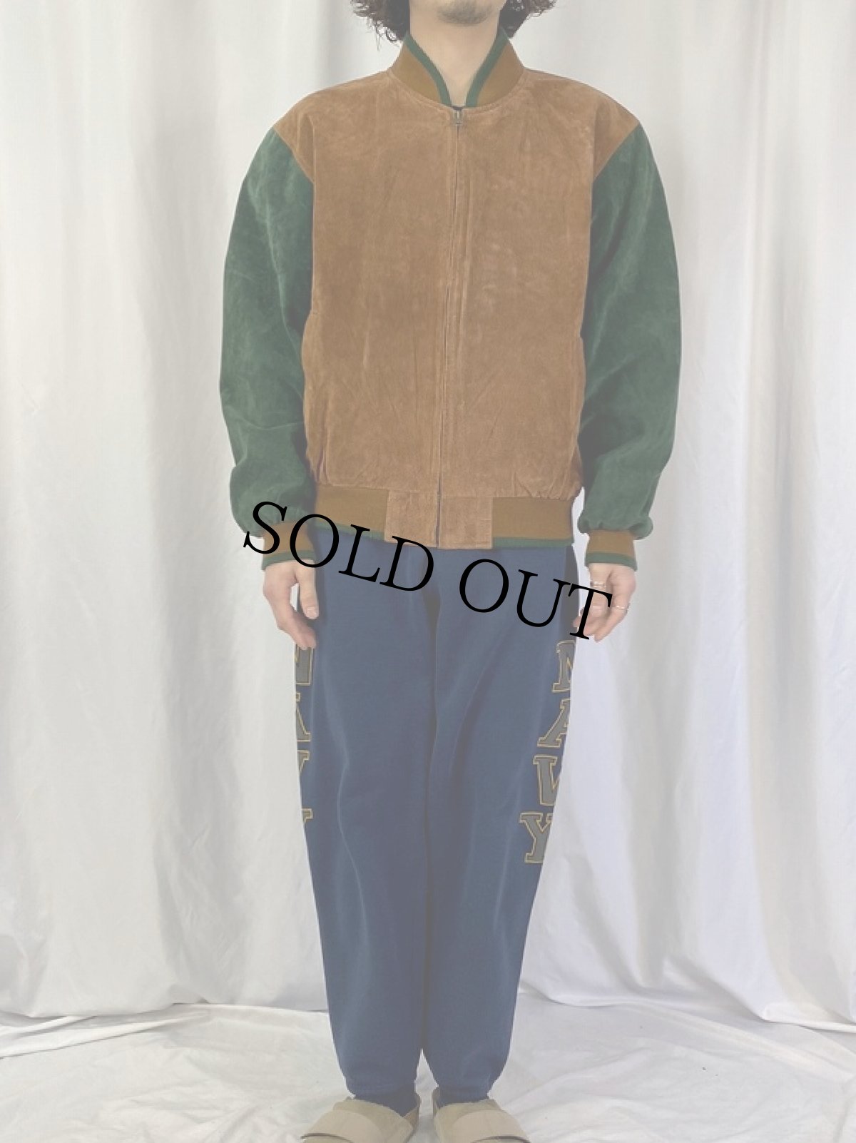 画像2: 〜90's 切り替えデザイン スエードレザージャケット L (2)