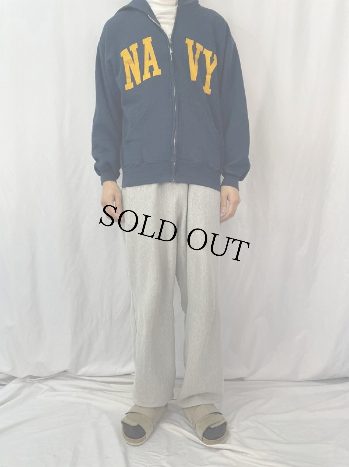 画像2: 90's SOFEE "NAVY" スウェットジップパーカー L (2)