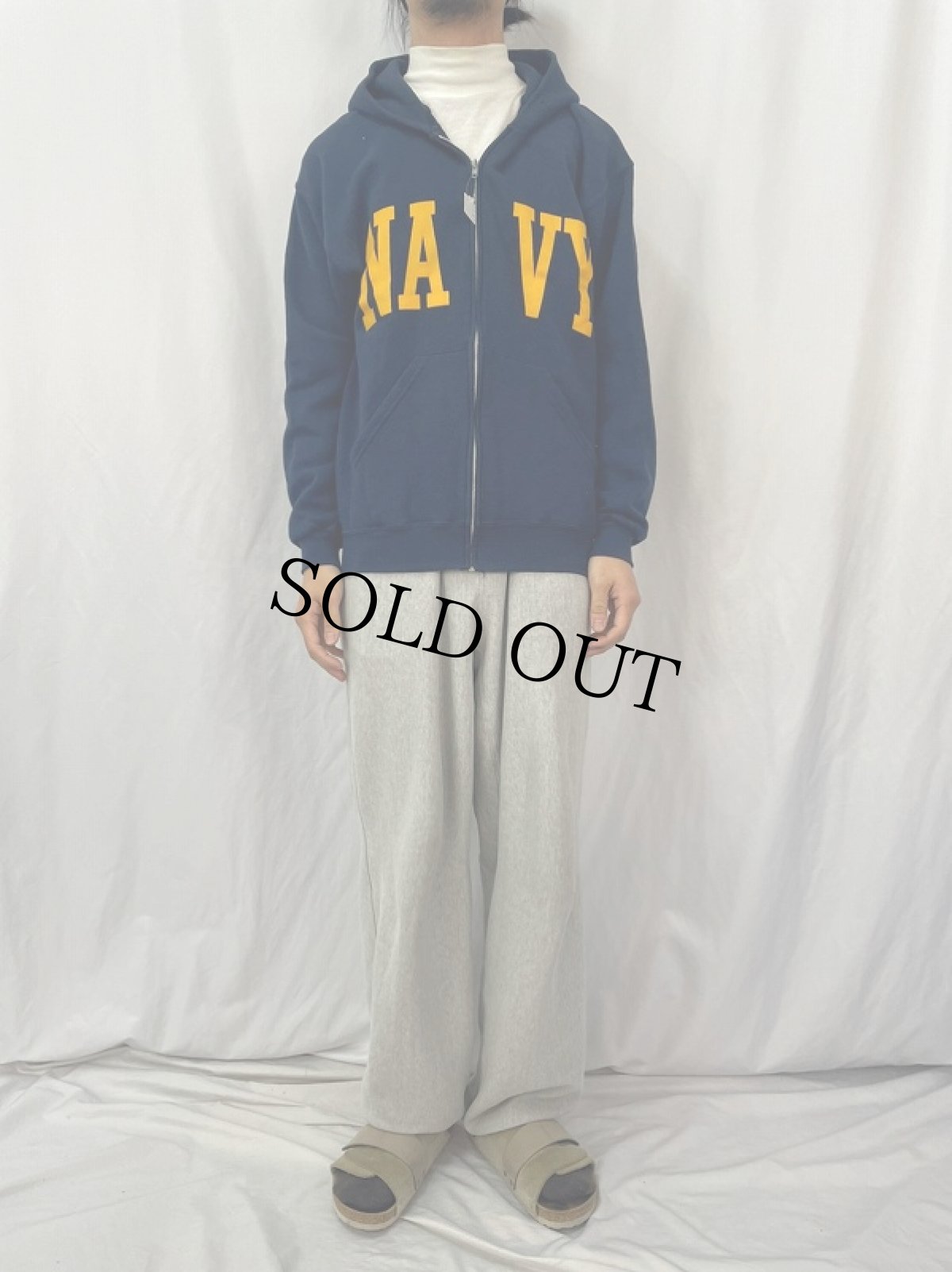 画像2: 90's SOFEE "NAVY" スウェットジップパーカー L (2)