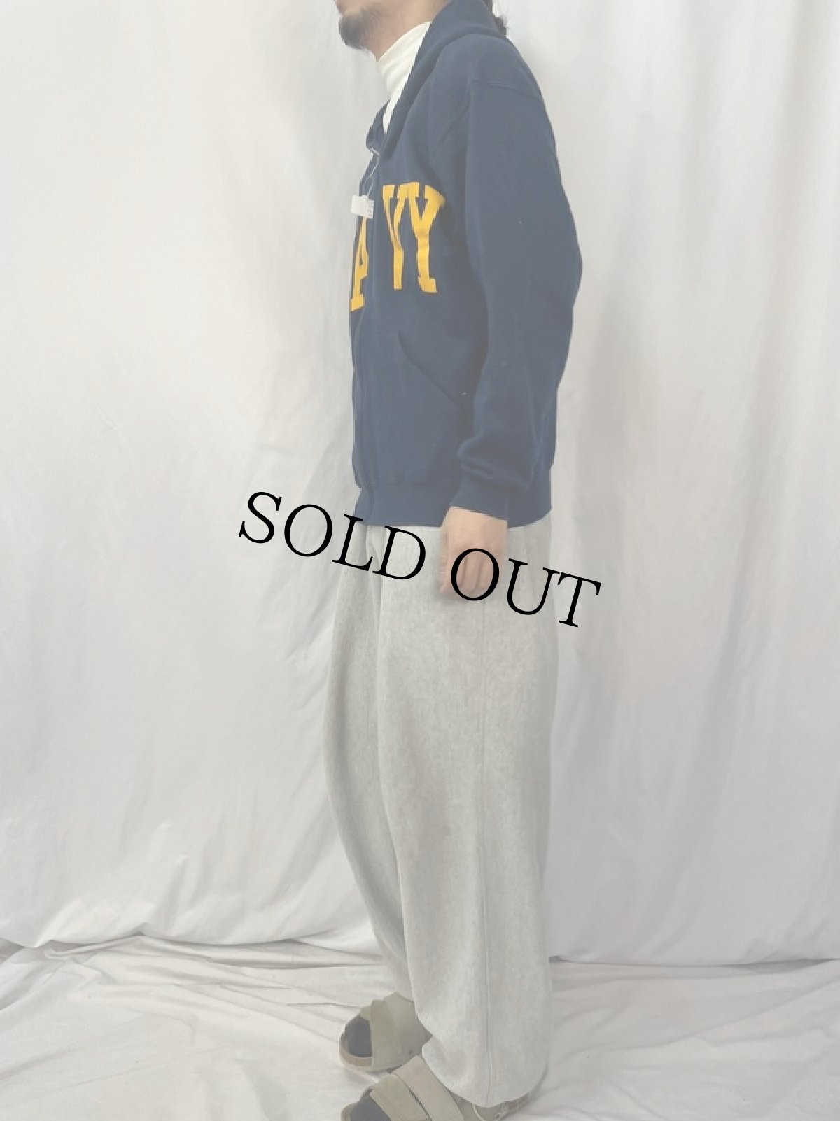 画像3: 90's SOFEE "NAVY" スウェットジップパーカー L (3)