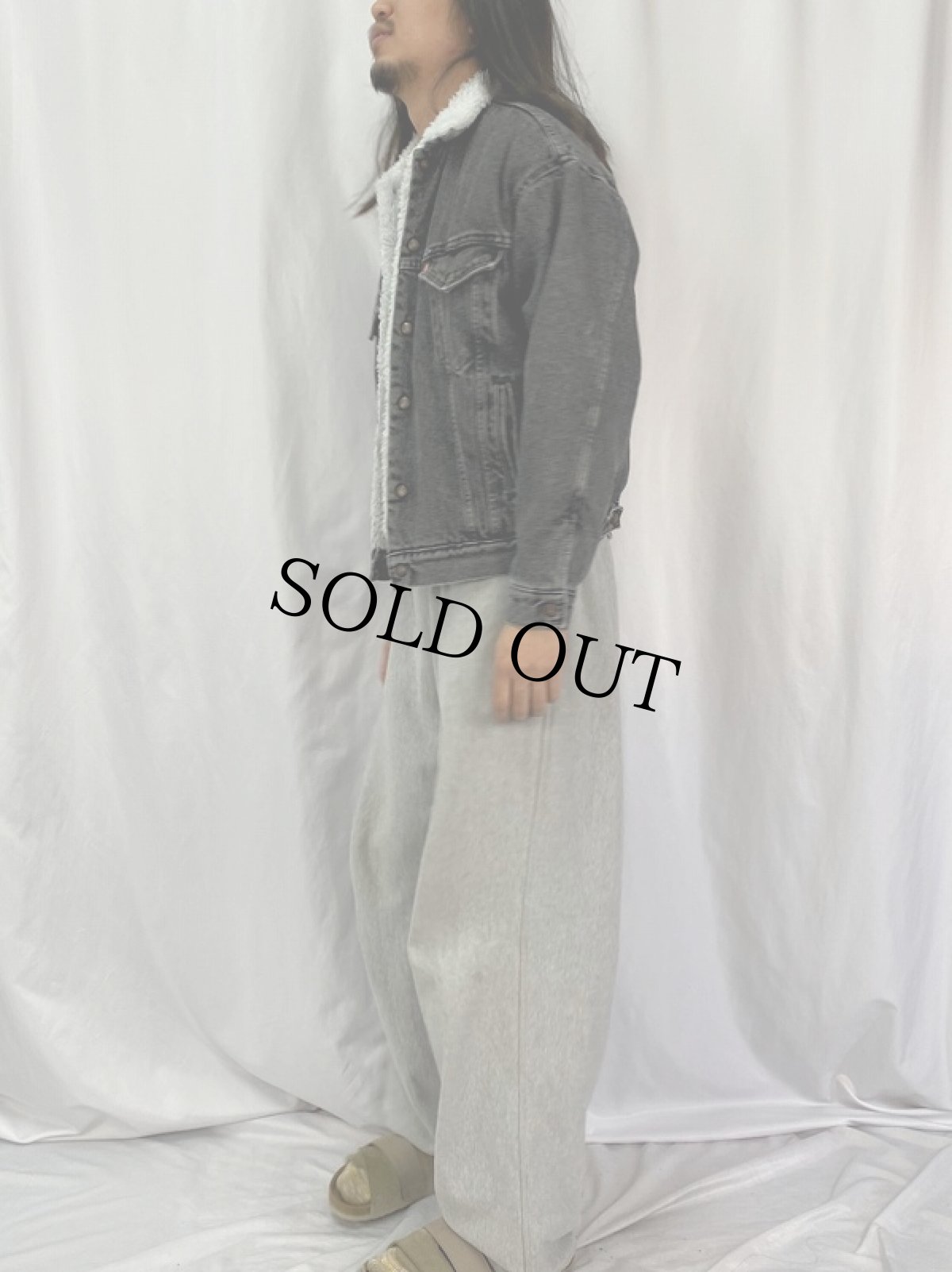 画像3: 90's Leivi's 70609 USA製 ブラックデニム ボアジャケット M (3)