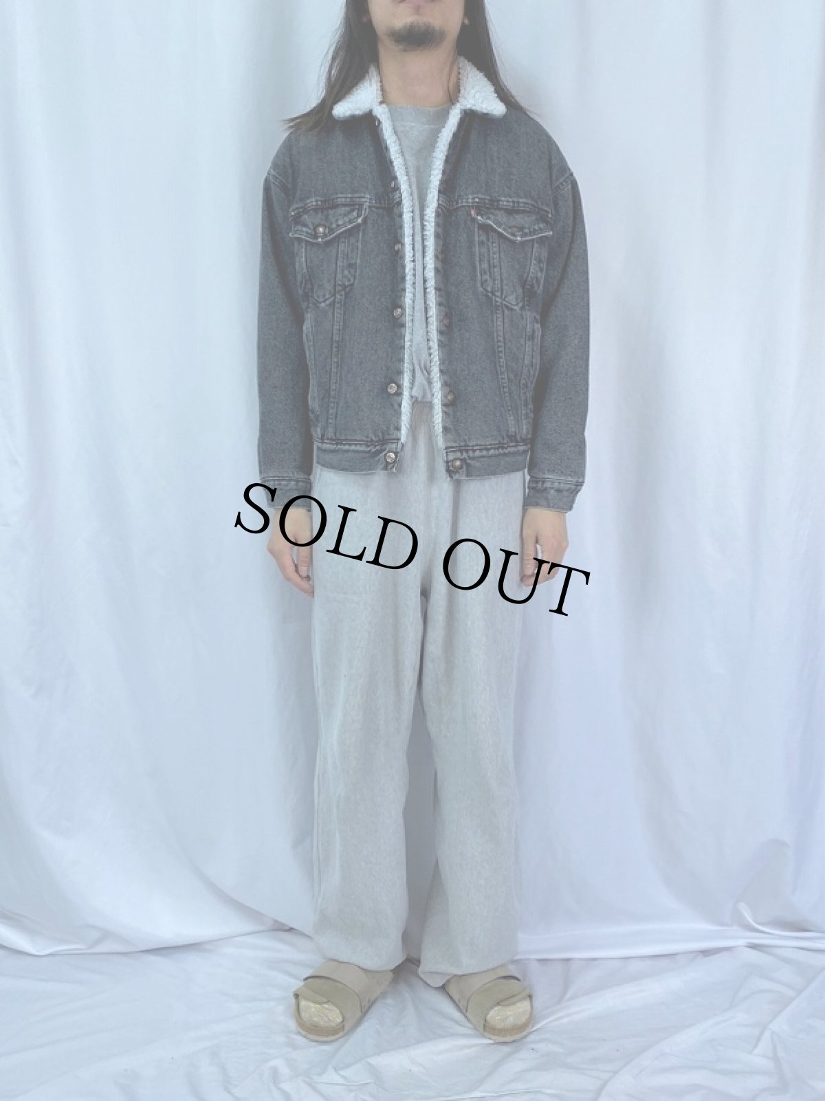 画像2: 90's Leivi's 70609 USA製 ブラックデニム ボアジャケット M (2)