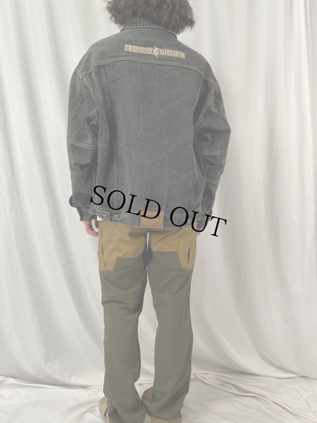 画像4: ROCAWEAR ブラックデニムジャケット XL (4)