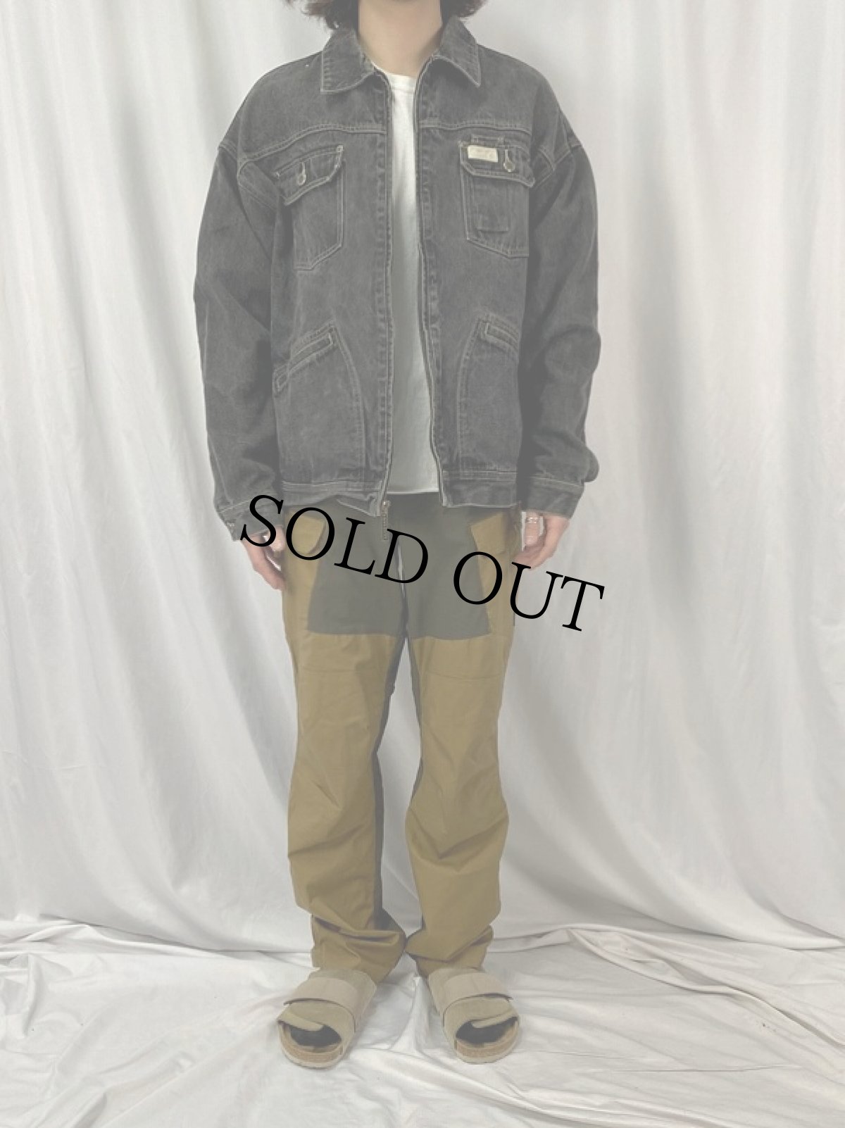 画像2: ROCAWEAR ブラックデニムジャケット XL (2)