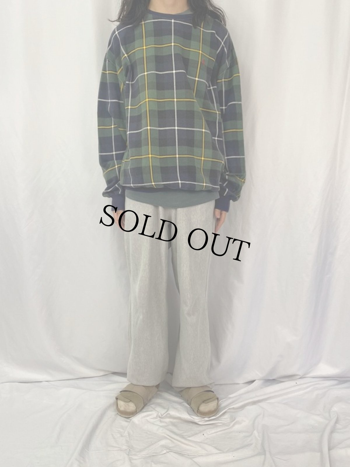 画像2: 90's〜 POLO Ralph Lauren ロゴ刺繍 チェック柄 スウェット XL (2)