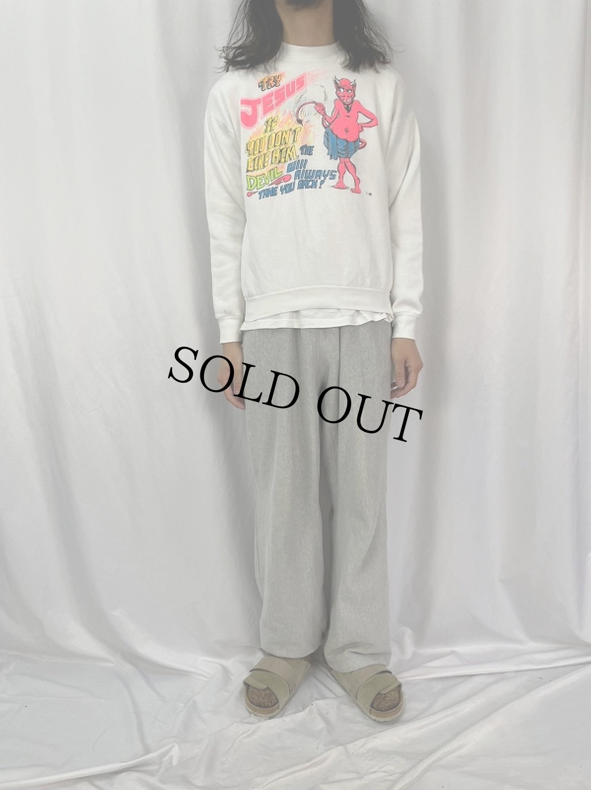 画像3: 80〜90's USA製 "TRY JESUS..." ジーザスプリントスウェット M (3)