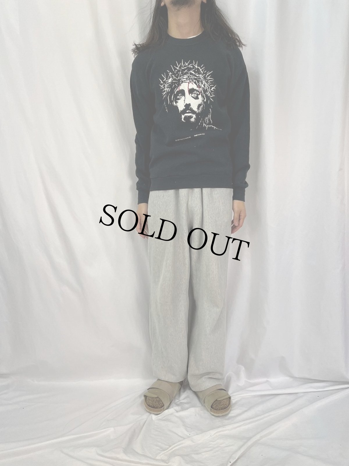 画像3: 80's USA製 Jesus Christ ジーザスプリント ラグランスウェット L (3)