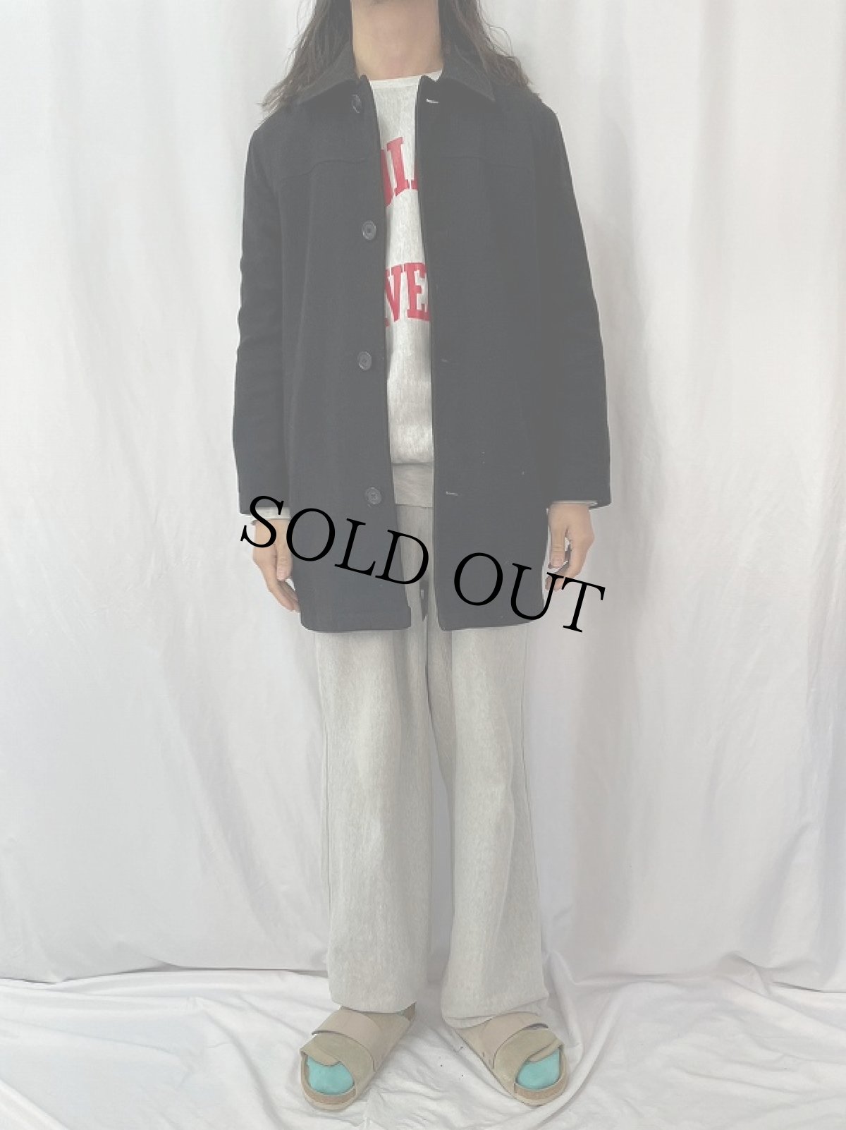 画像2: LAUREN RALPH LAUREN ウールステンカラーコート BLACK M (2)