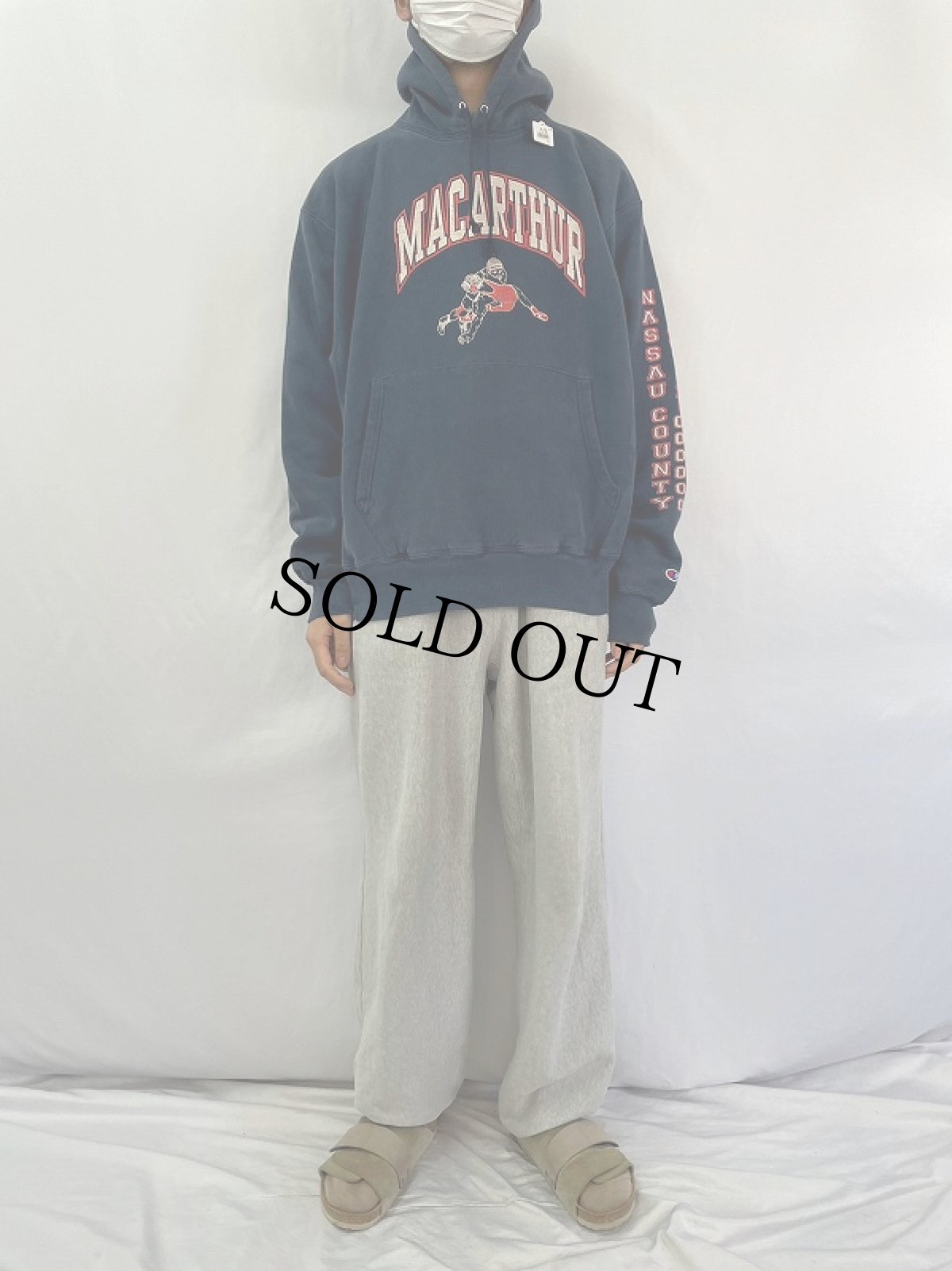 画像2: 00's Champiom REVERSE WEAVE "MACARTHUR" プリントスウェットフーディー L (2)