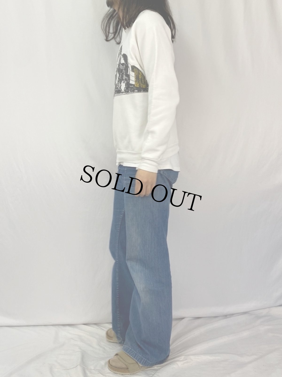 画像3: 80〜90's USA製 汽車プリント ラグランスウェット L (3)