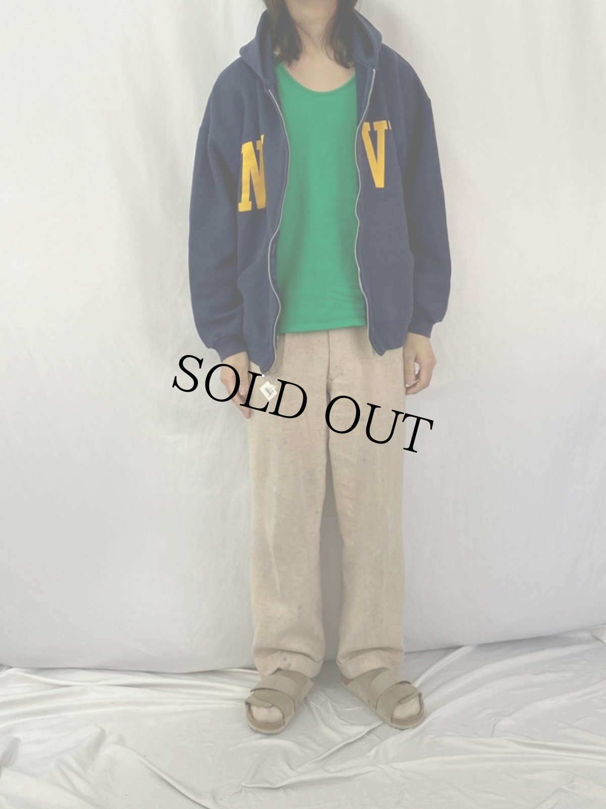 画像2: 90's SOFEE "NAVY" スウェットジップパーカー XL (2)