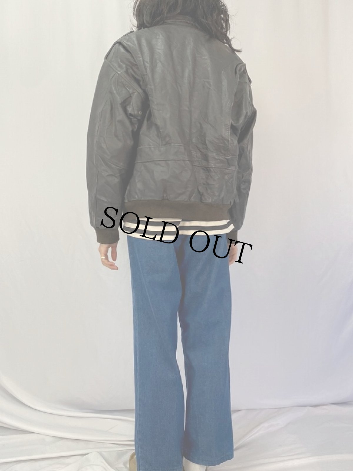 画像4: Echtes Leder レザーフライトジャケット SIZE52 (4)