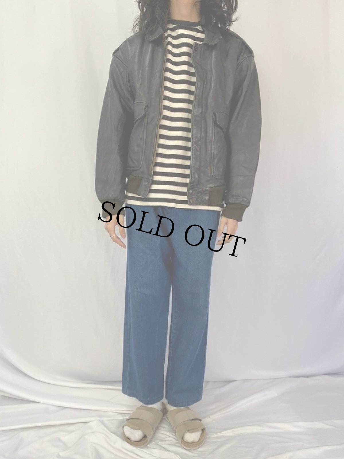 画像2: Echtes Leder レザーフライトジャケット SIZE52 (2)