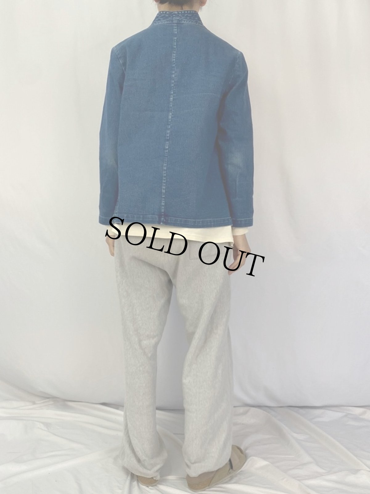 画像4: 90's TRAVEL SMITH ノーカラー デニムジャケット M (4)