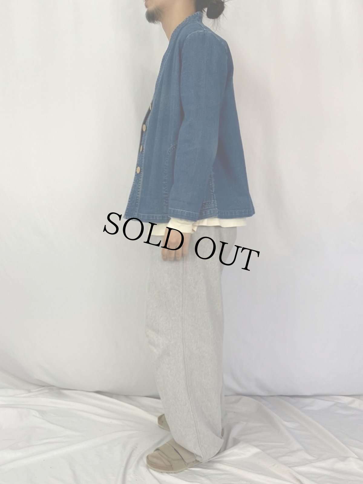 画像3: 90's TRAVEL SMITH ノーカラー デニムジャケット M (3)