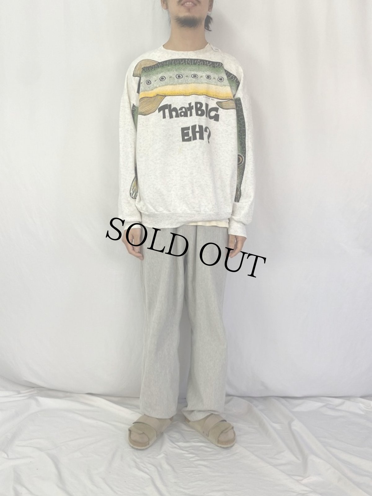 画像2: 90's CANADA製 "That BIG EH?" 魚プリントスウェット (2)