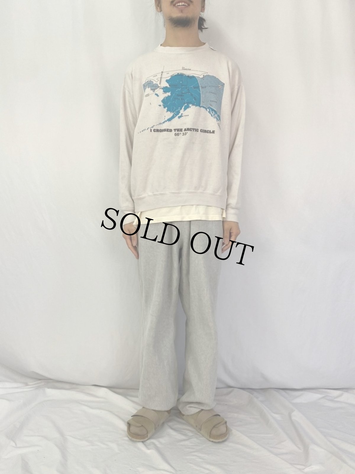 画像2: 90's USA製 "I CROSSED THE ARCTIC CIRCLE" 地図プリントスウェット L (2)