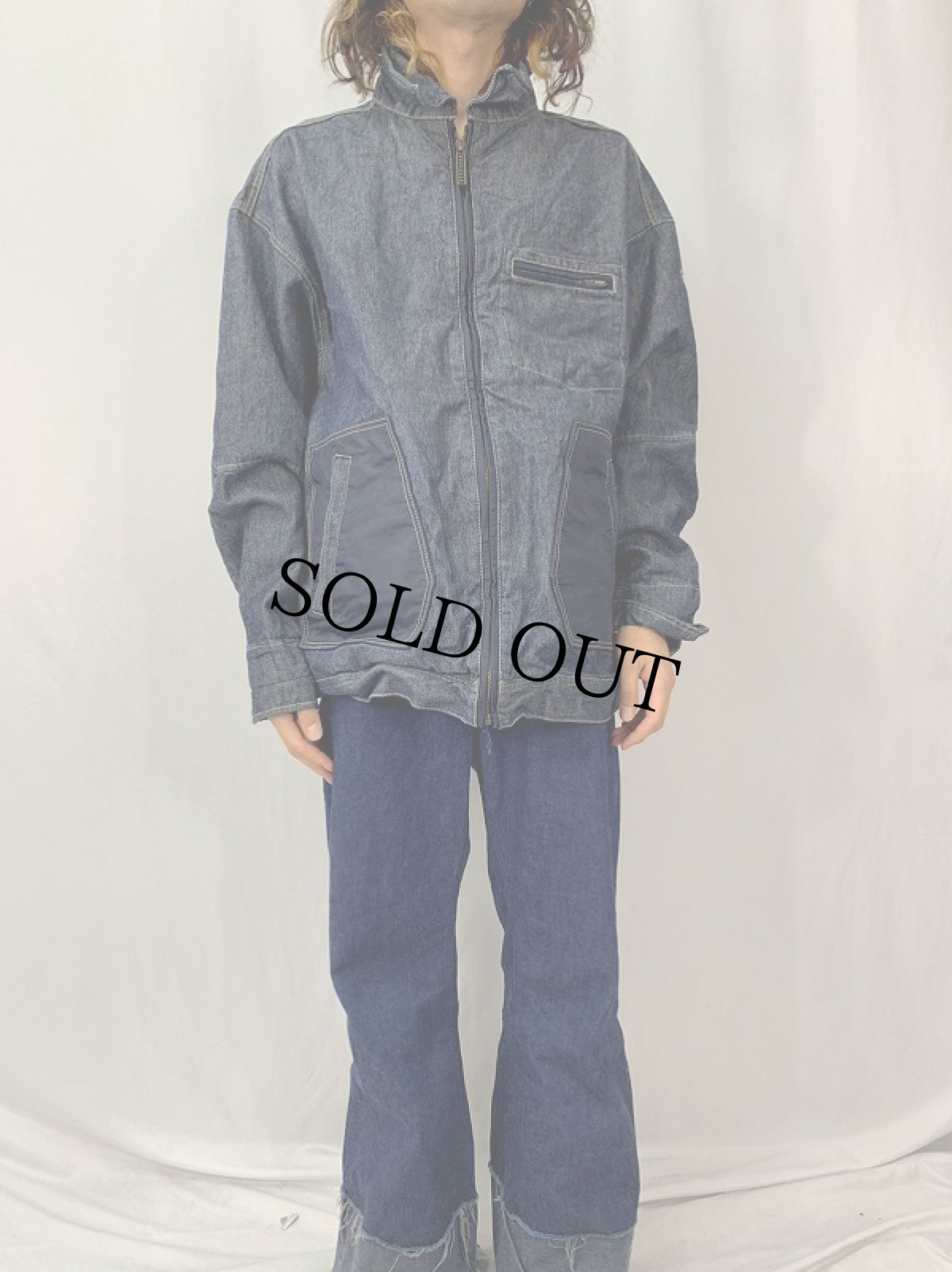 画像2: ROCAWEAR エルボーパッチ付き デニムジップジャケット XL (2)