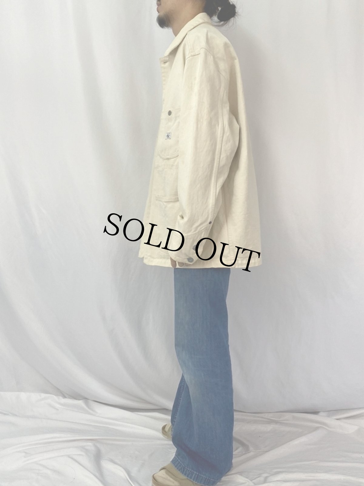 画像3: 90's Calvin Klein ホワイトデニムハンティングジャケット XL (3)