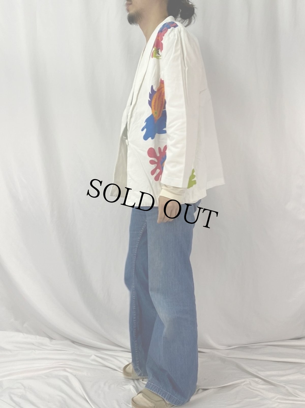 画像3: 90's〜 魚プリント コットンテーラードジャケット (3)