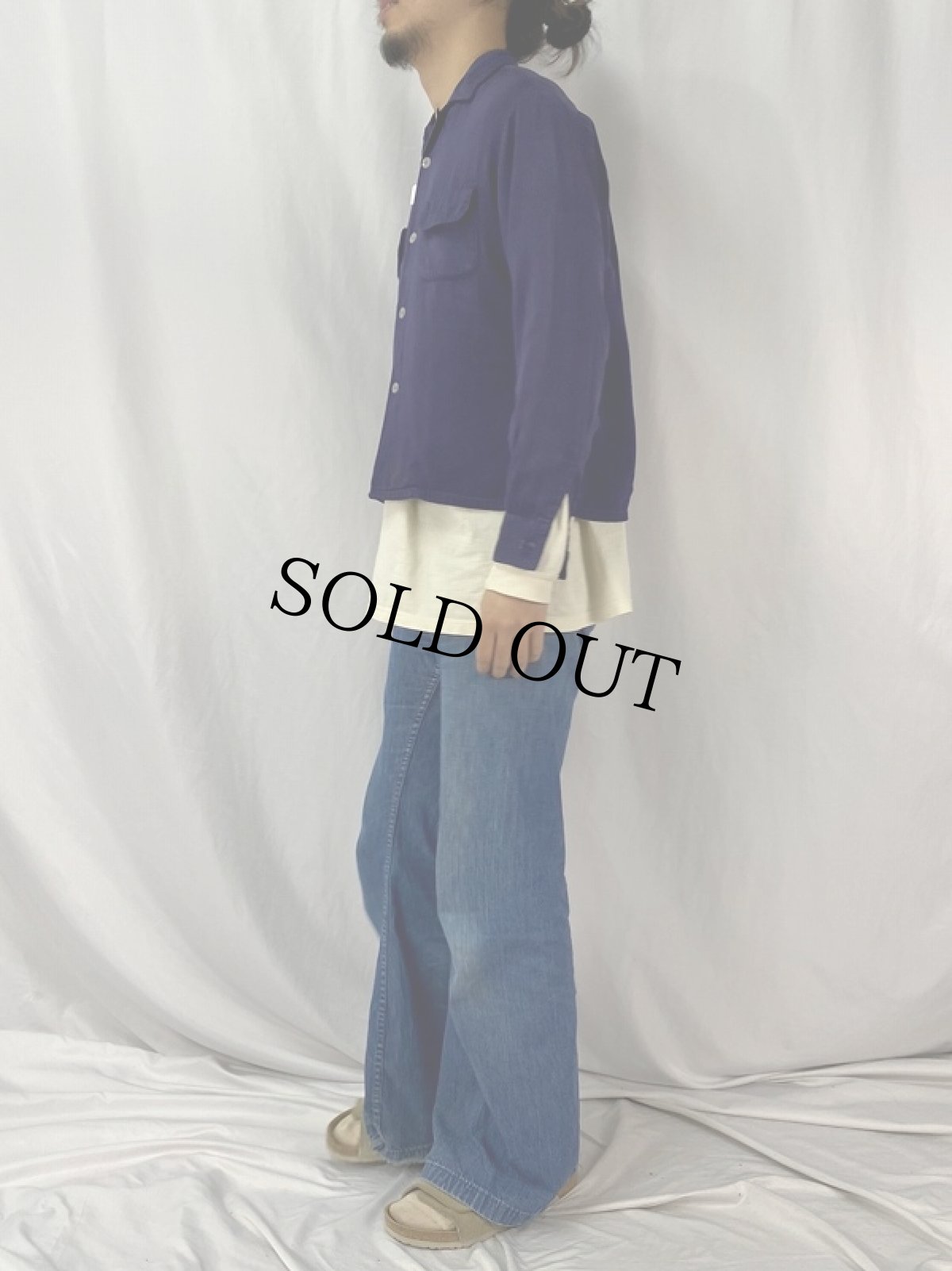 画像3: 50's レーヨンギャバジン オープンカラーシャツ (3)