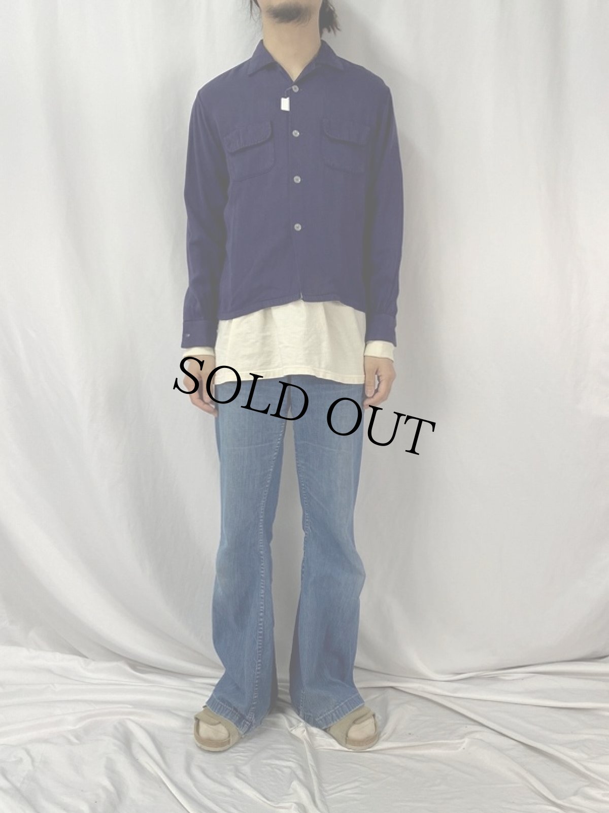 画像2: 50's レーヨンギャバジン オープンカラーシャツ (2)