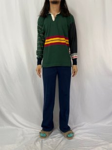 画像2: 90's CANTERBURY マルチボーダー柄 クレイジーパターン 長袖ポロシャツ L (2)