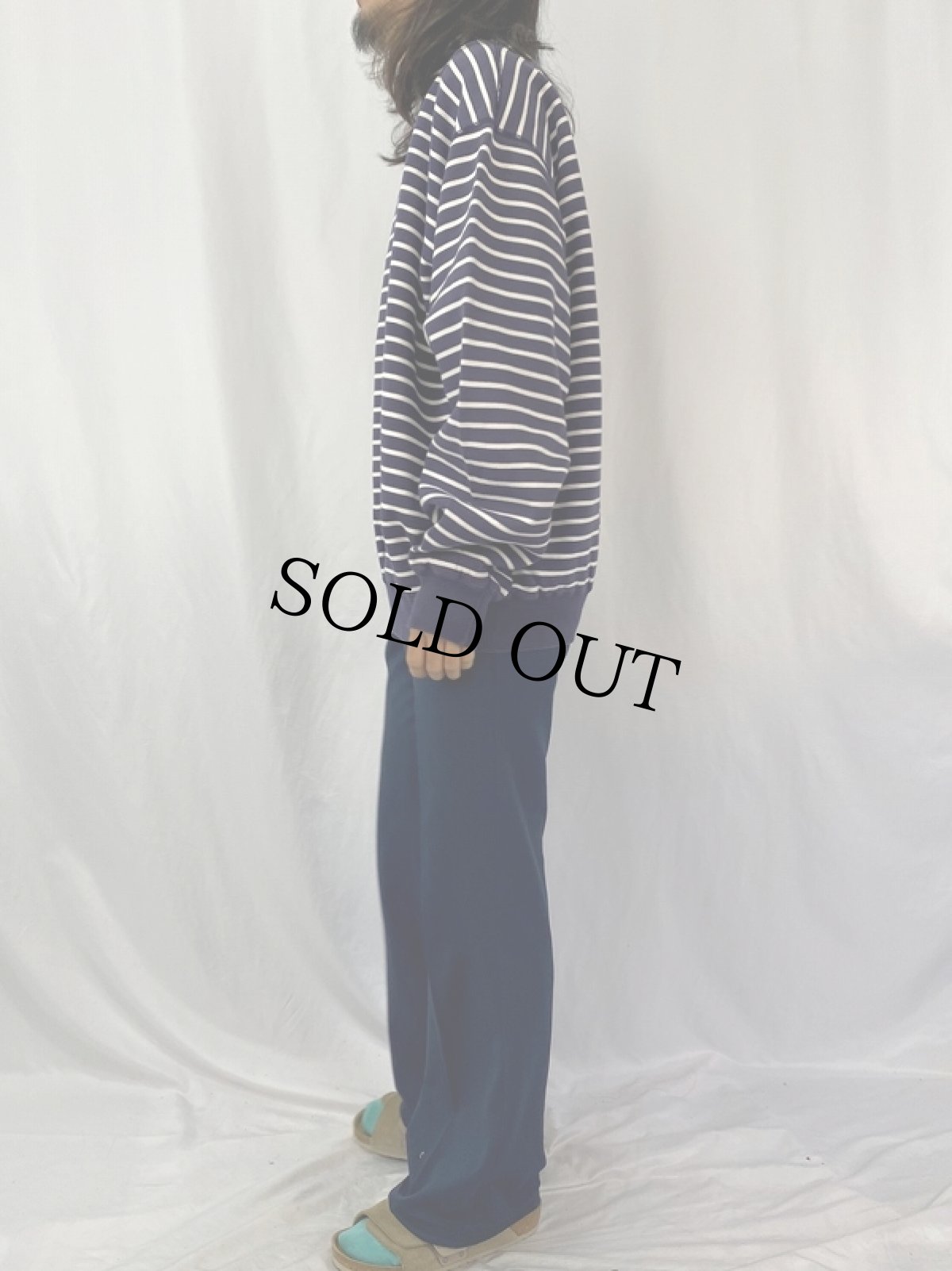 画像3: 80〜90's POLO COUNTRY RALPH LAUREN ボーダー柄 刺繍入りスウェット XL (3)