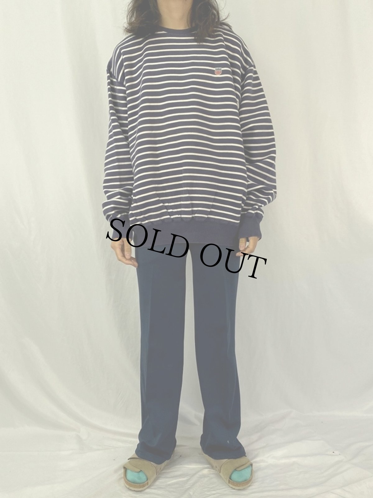 画像2: 80〜90's POLO COUNTRY RALPH LAUREN ボーダー柄 刺繍入りスウェット XL (2)