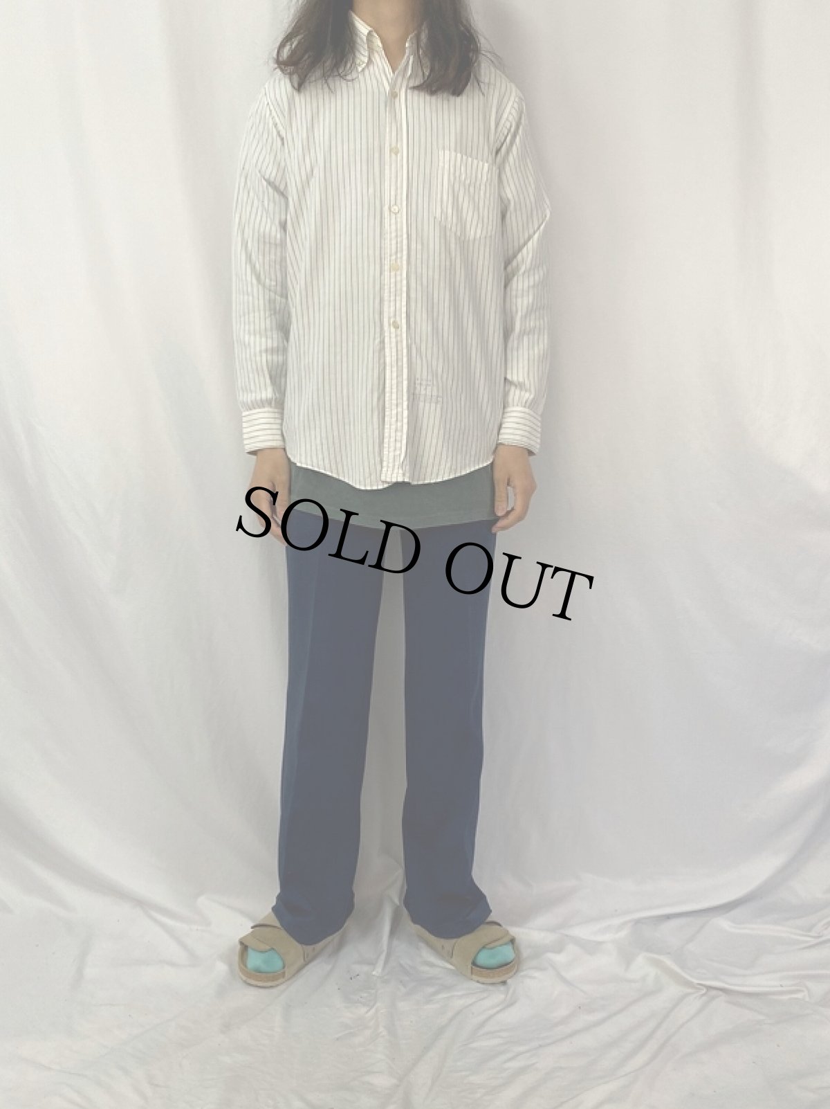 画像2: 50's TruVal ストライプ柄 マチ付き コットンボタンダウンシャツ (2)