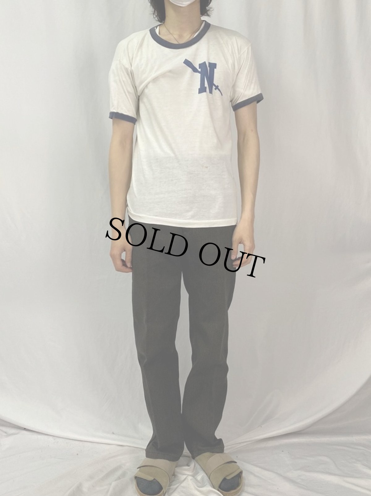 画像2: 70〜80's Champion USA製 トリコタグ "N" プリントリンガーTシャツ L (2)