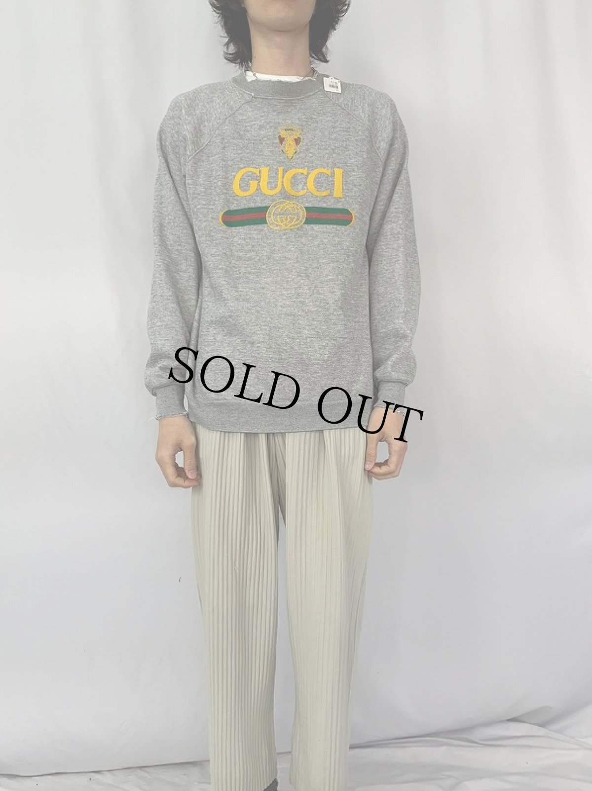 画像2: 80's ブート GUCCI ロゴプリント ラグランスウェット (2)