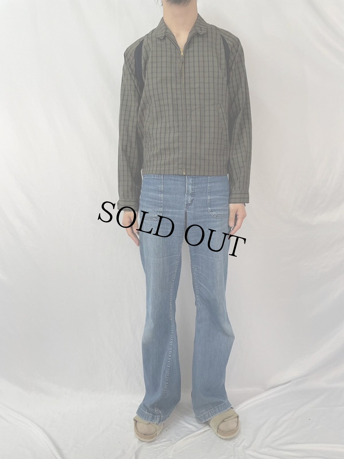 画像2: 60's Field Stream チェック柄 ニット切り替えコットンジャケット SIZE36 (2)