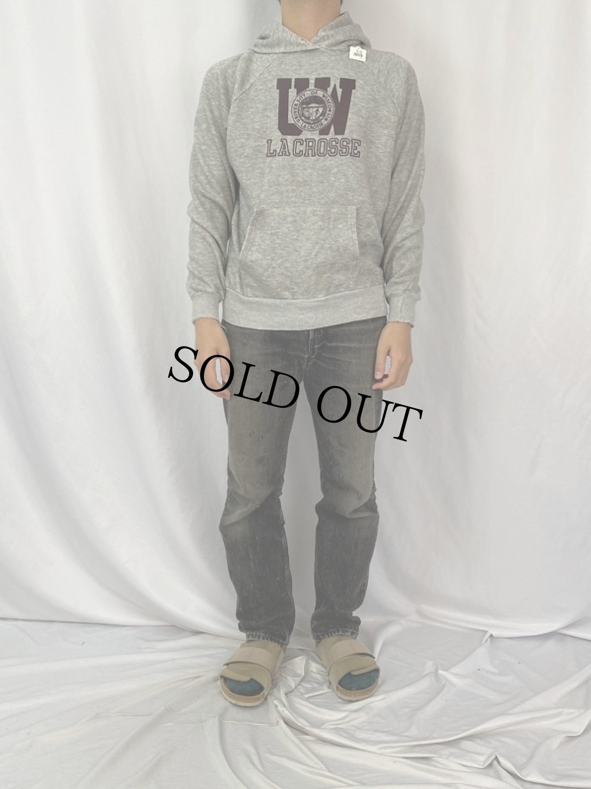 画像2: 80〜90's JANSPORT USA製 "UW LACROSSE" プリントラグランスウェットフーディー L (2)