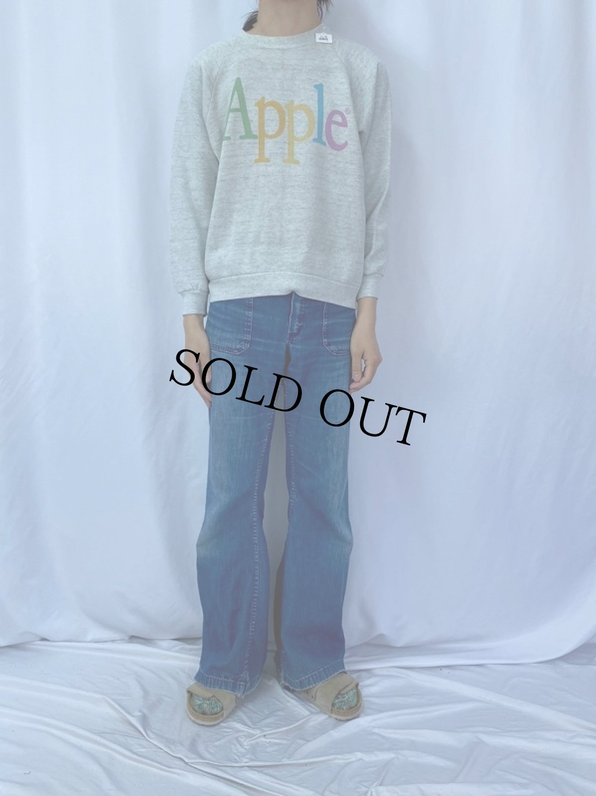 画像2: 80〜90's Apple USA製 ロゴプリントラグランスウェット (2)