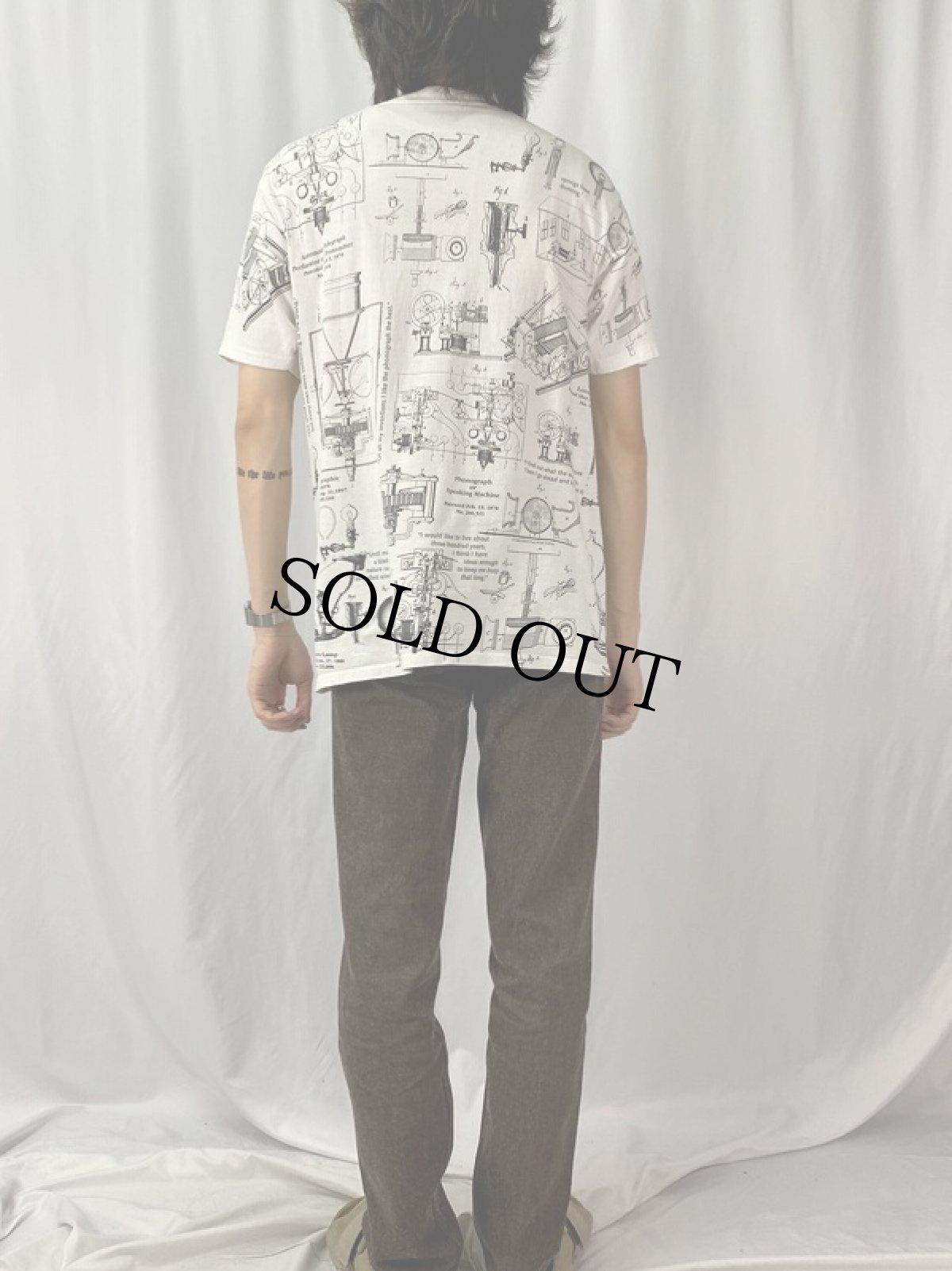 画像4: 90's Thomas A Edison 大判総柄プリントTシャツ L (4)