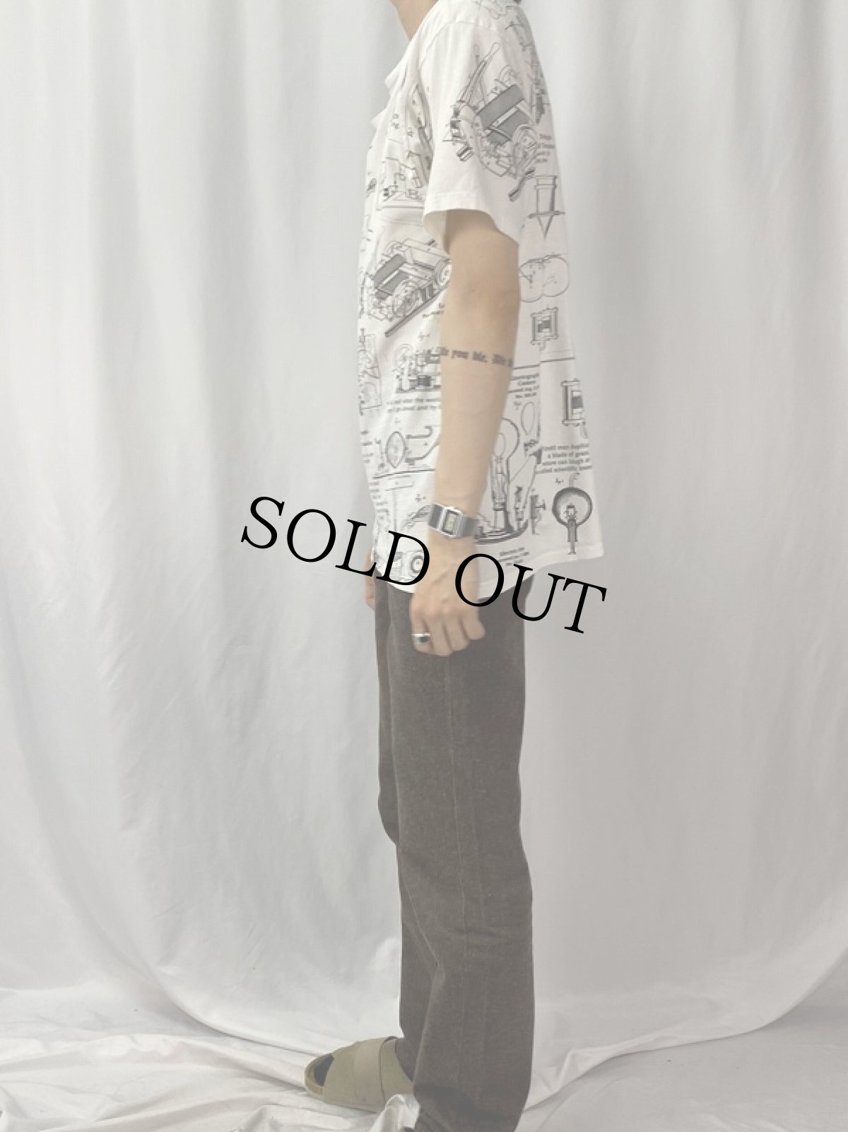 画像3: 90's Thomas A Edison 大判総柄プリントTシャツ L (3)