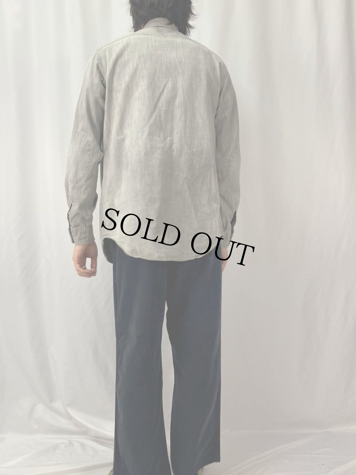 画像4: POLO Ralph Lauren エルボーパッチ付き コットンワークシャツ M (4)