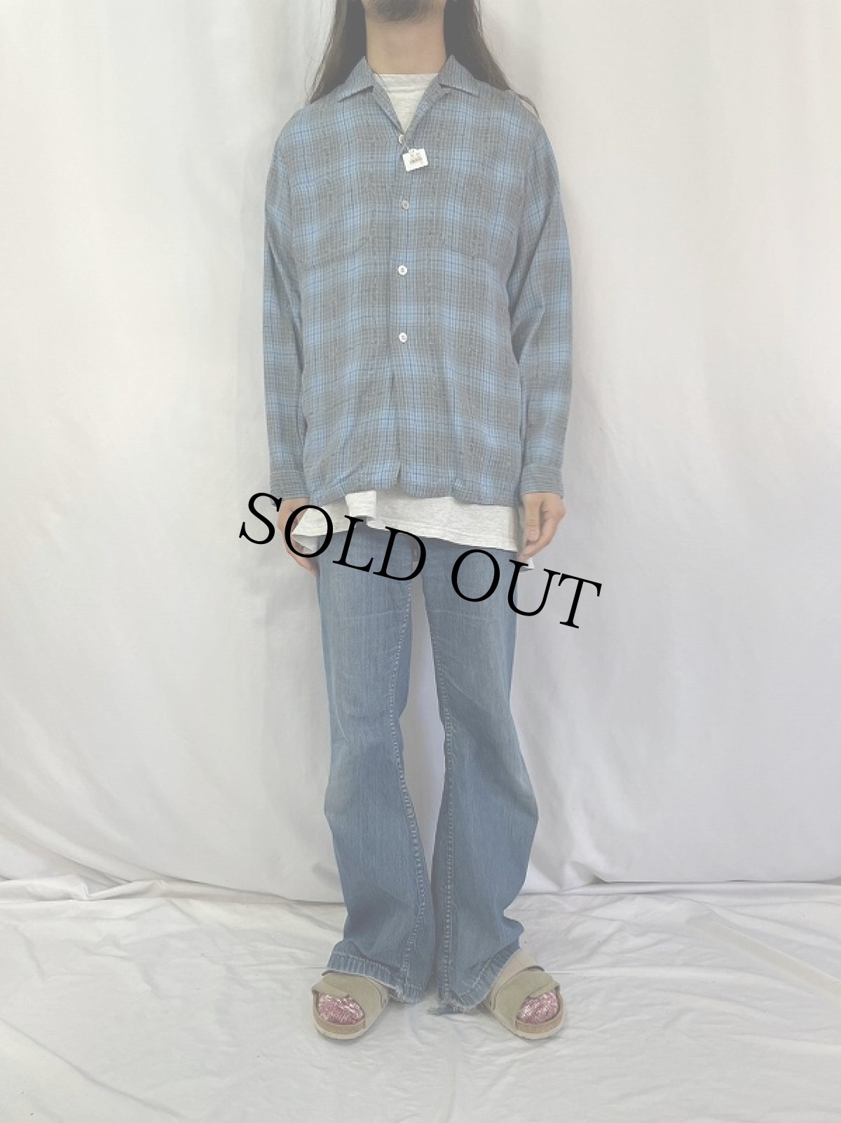 画像2: 50's Stradivari チェック柄 レーヨンオープンカラーシャツ M (2)