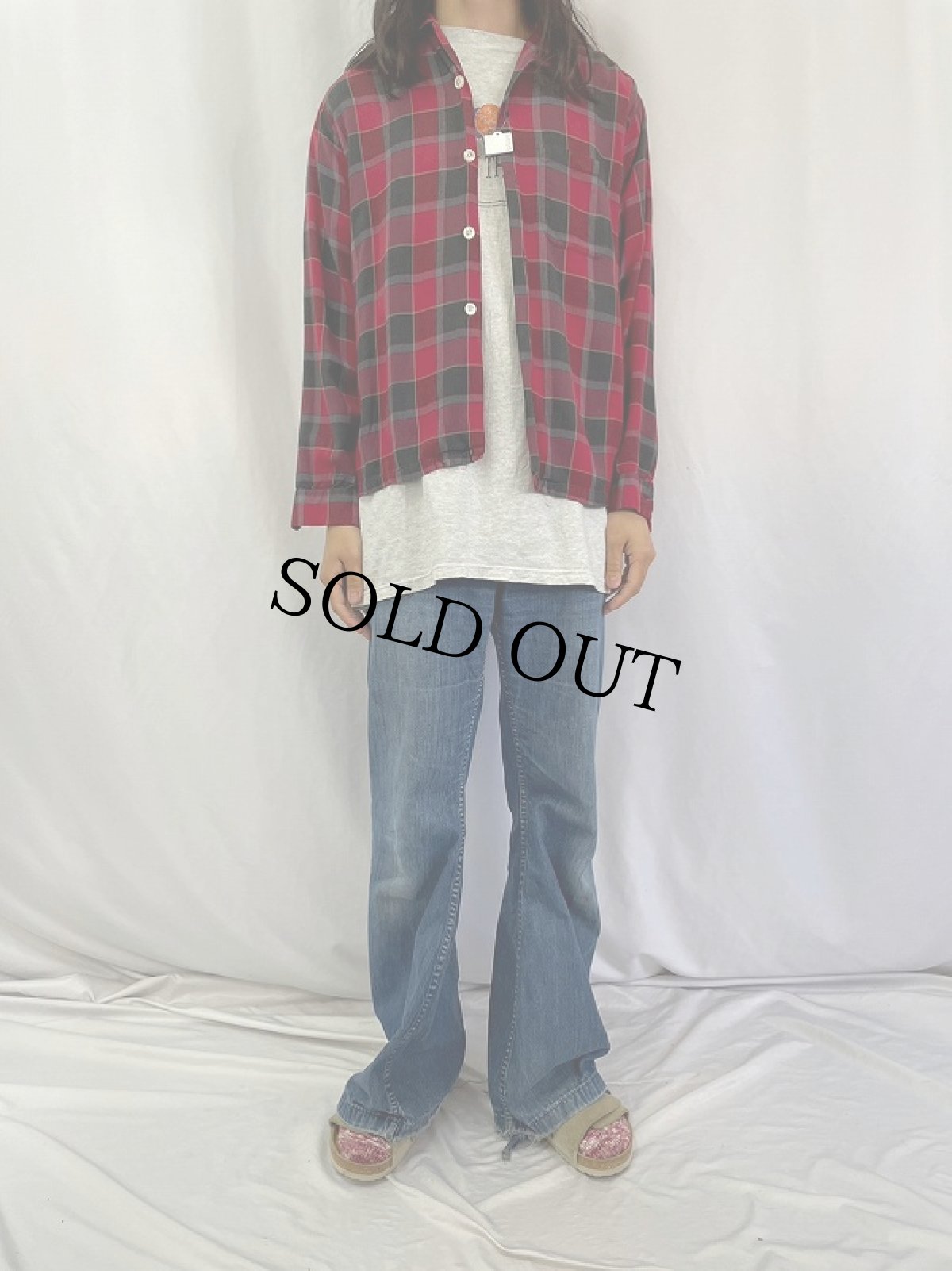 画像2: 60's Mac Phergus チェック柄 2PLY オープンカラーシャツ L (2)