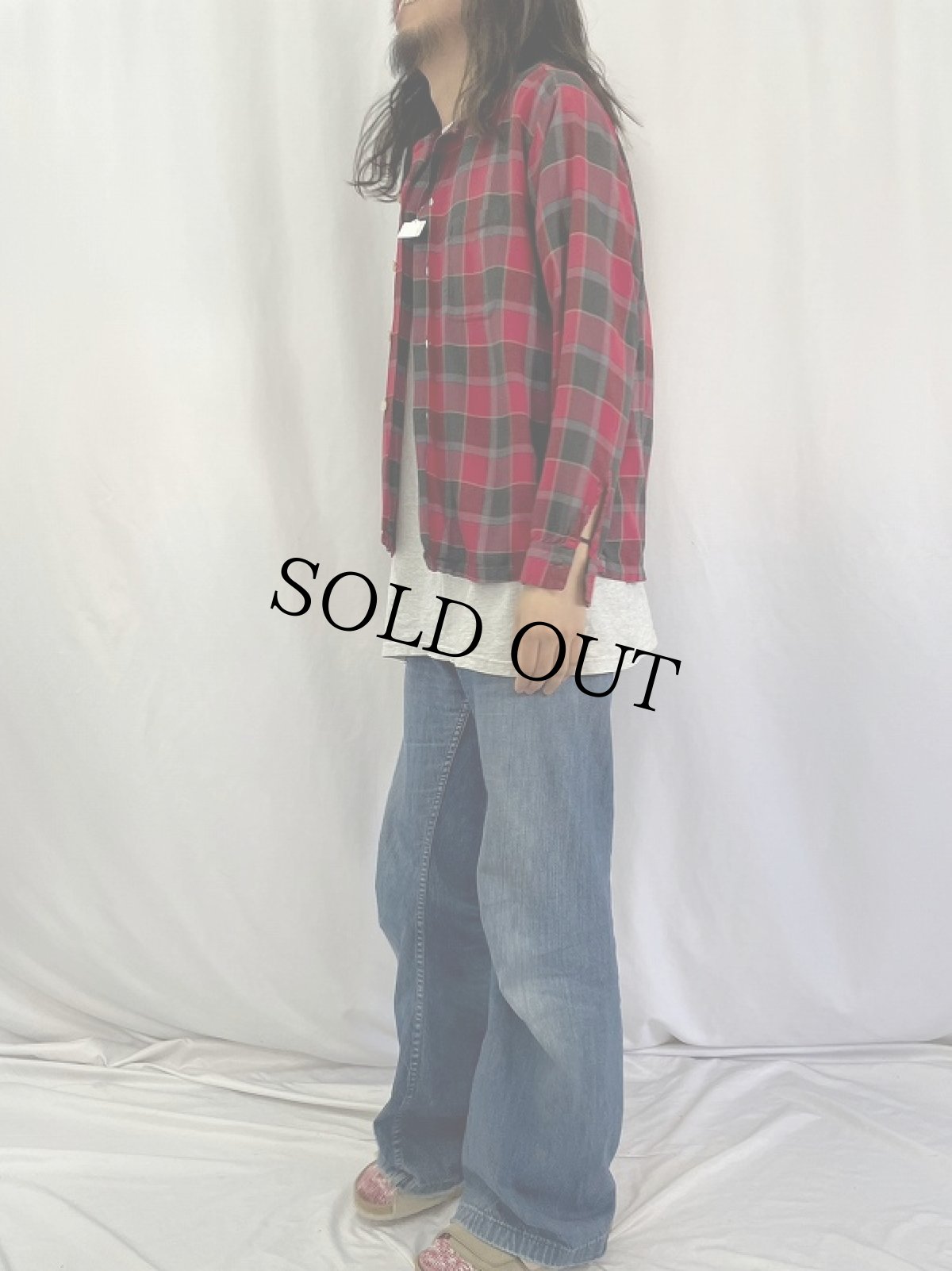 画像3: 60's Mac Phergus チェック柄 2PLY オープンカラーシャツ L (3)