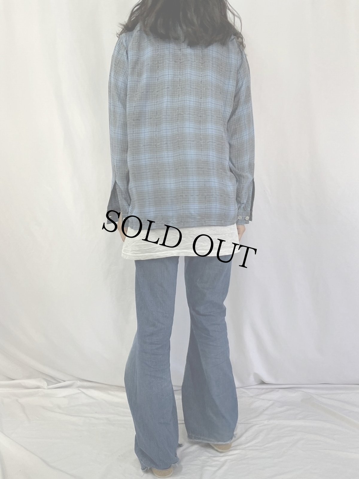 画像4: 50's Stradivari チェック柄 レーヨンオープンカラーシャツ M (4)