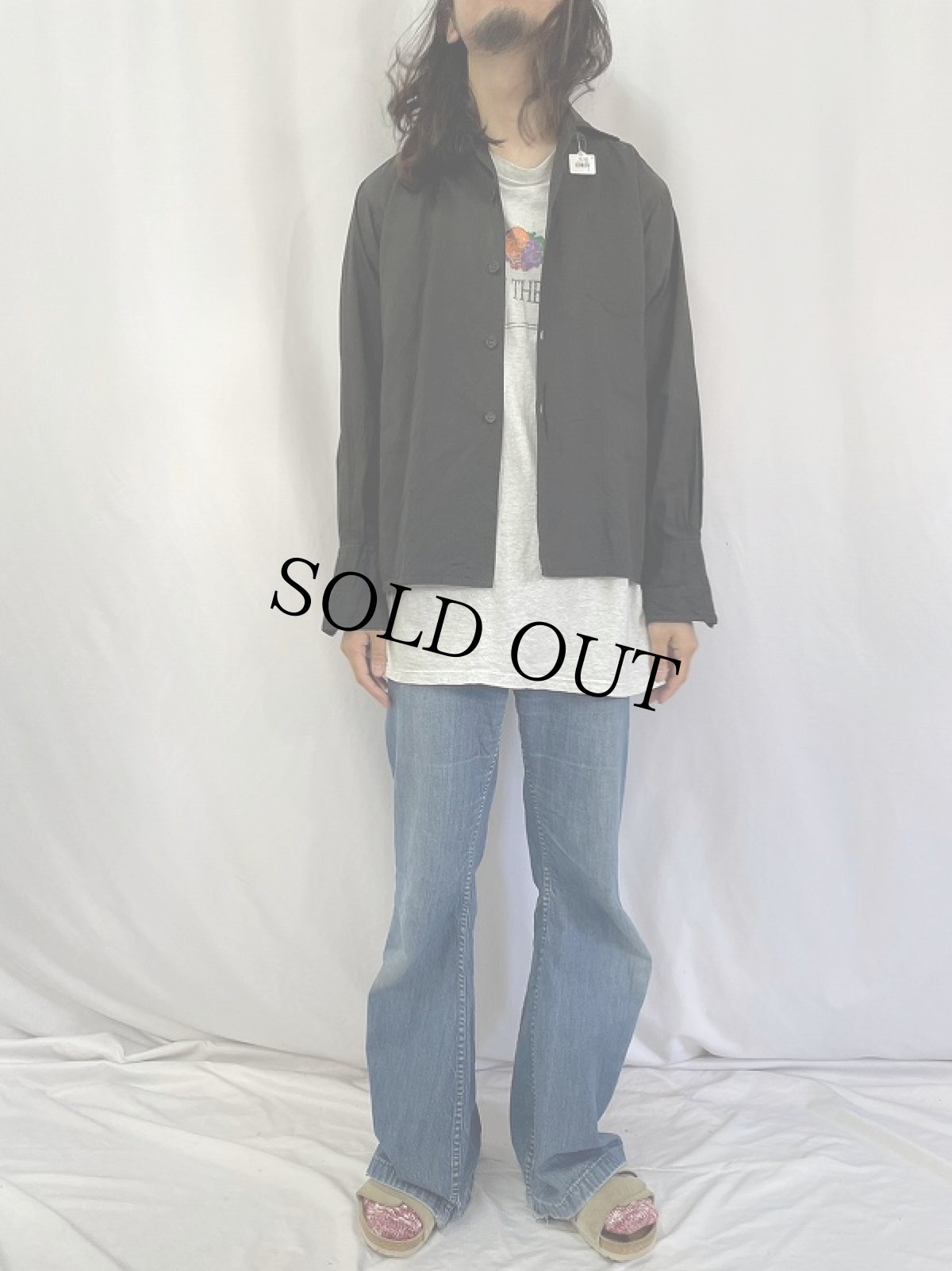 画像2: 50〜60's Elegant ダブルカフス オープンカラーコットンシャツ (2)