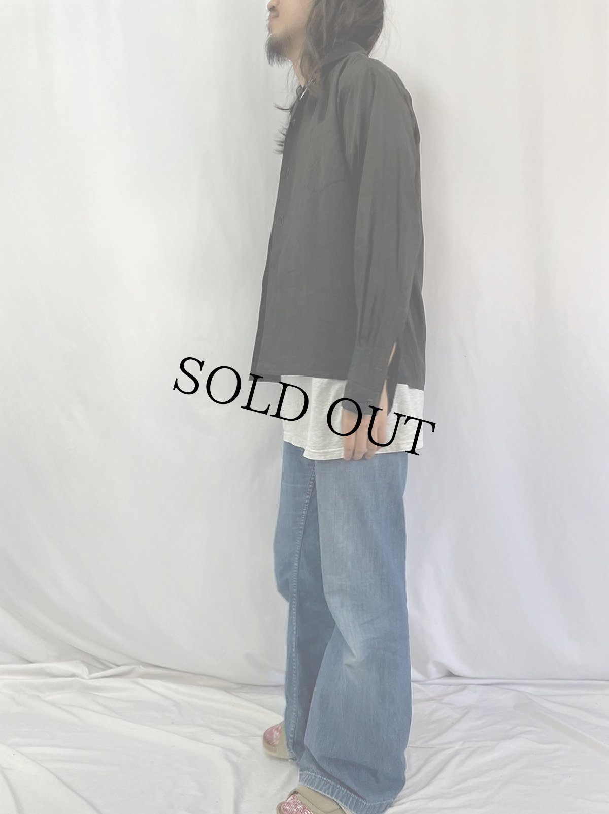 画像3: 50〜60's Elegant ダブルカフス オープンカラーコットンシャツ (3)