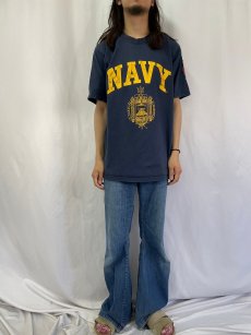 画像2: MV SPORT "NAVY" ワッペン付き プリントTシャツ L (2)