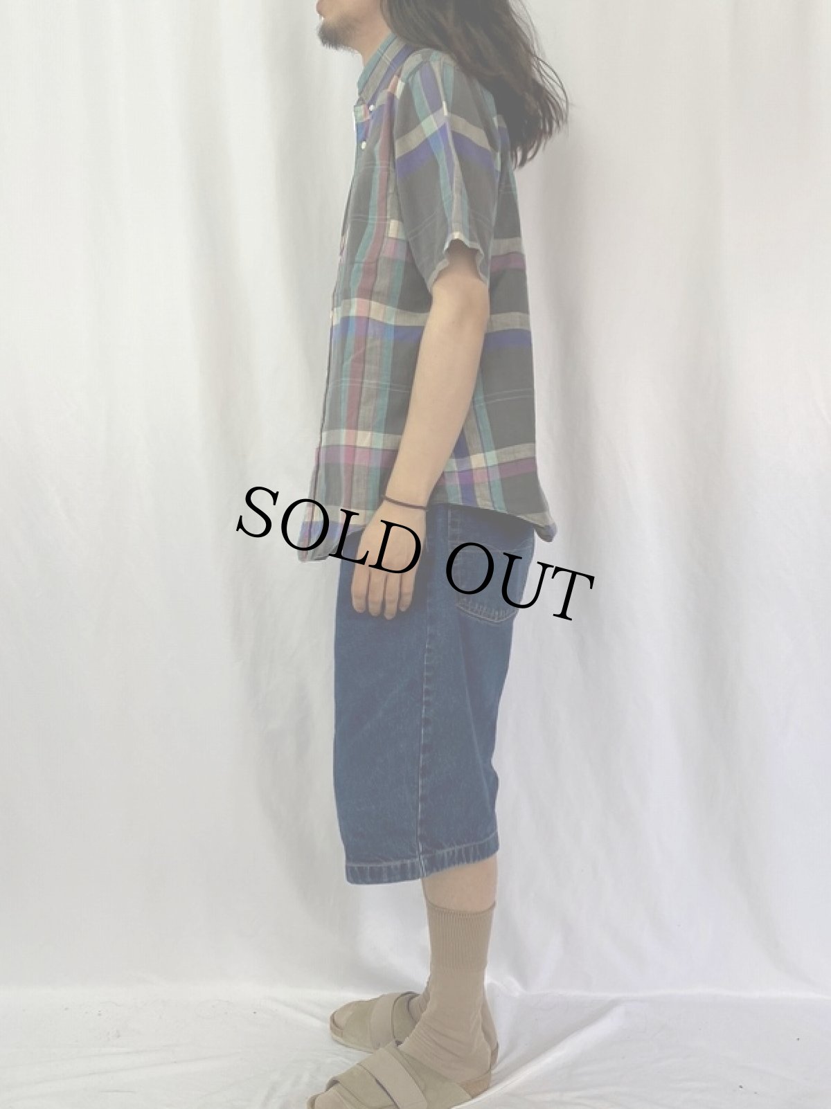 画像3: 90's GITMAN BROS USA製 インディアンマドラス ボタンダウンシャツ L (3)