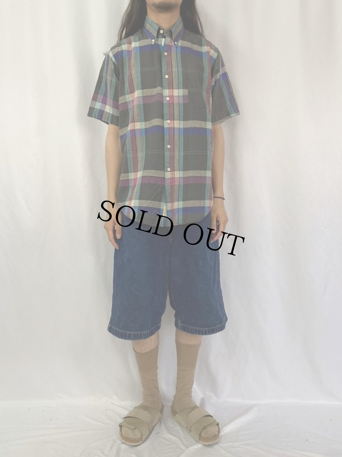 画像2: 90's GITMAN BROS USA製 インディアンマドラス ボタンダウンシャツ L (2)